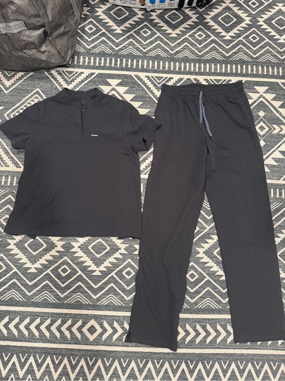 Jaanuu Black Women's Scrub Top and Drawstring Jogger Pants